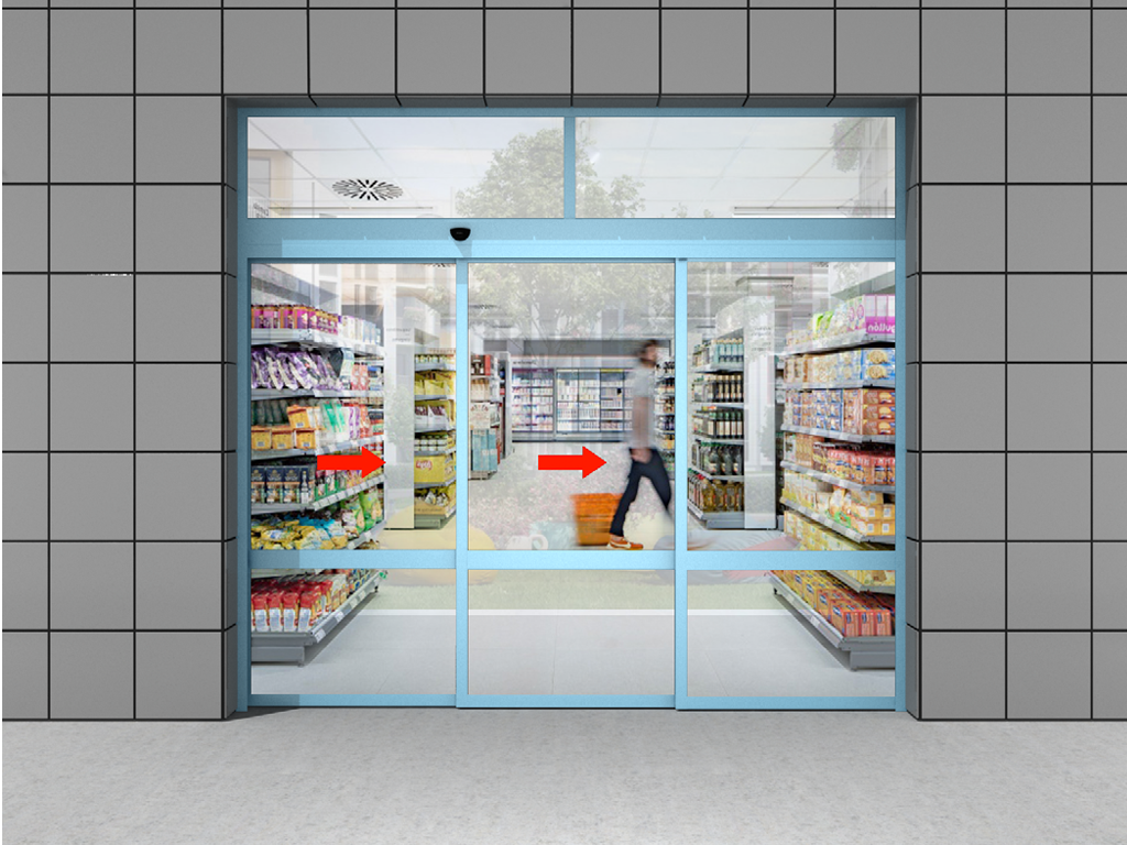 Teleskopik eshik bir tomonlama (chapga ochiladigan) framuqasi va harakatsiz yaratqichi bilan